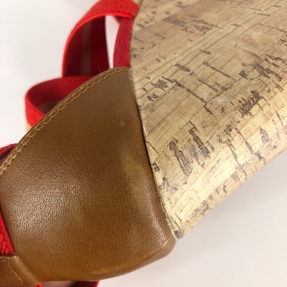 Merona Red Tan Stripe Elastic Straps Cork Wedge Summer‎ Sandals Sz 8.5 - Picture 14 of 14